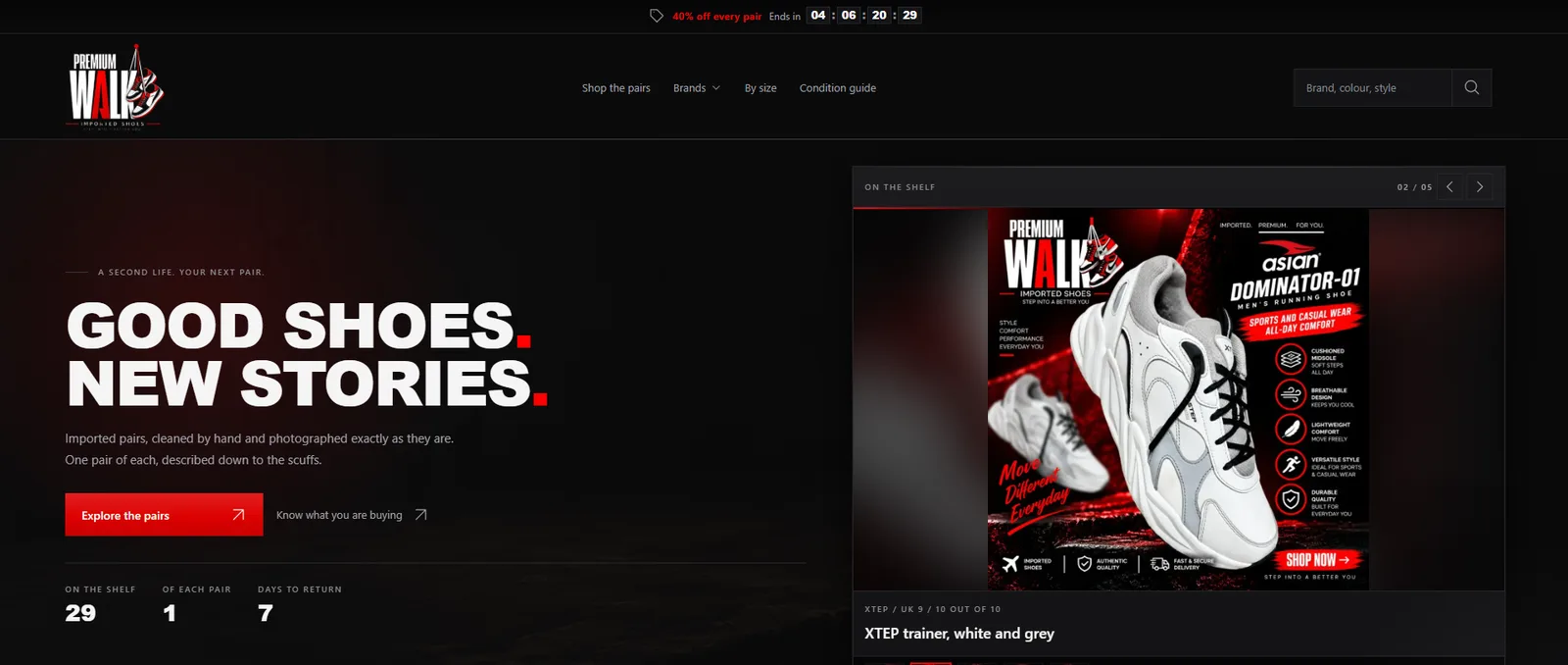 PremiumWalk — One-pair-per-listing store for imported shoes in Pakistan homepage screenshot